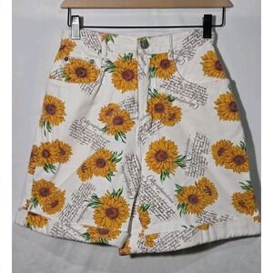 Y2K Gitano AOP Sunflower Calligraphy Shorts Womens 6‎ White Vintage High Rise